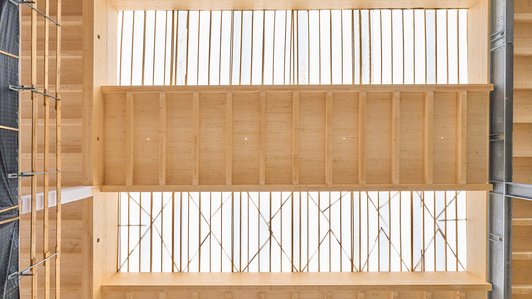 Wooden Ribbed Ceiling with glass roof