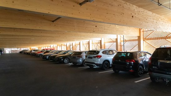 Interior view of the Hargassner timber car park