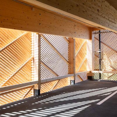 Facade of Hargassner multi-storey car park