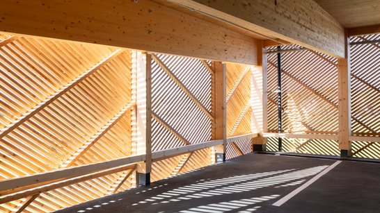 Hargassner timber car park facade