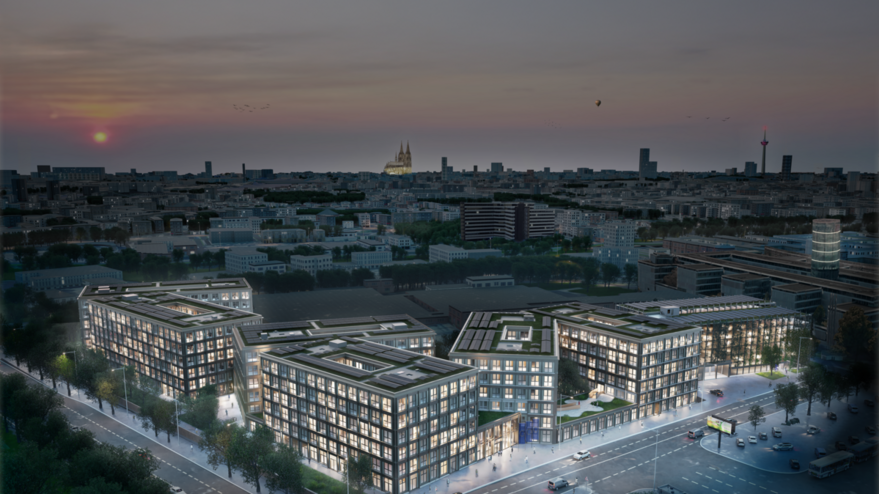 Friedrich und Karl, Cologne, aerial view, dawn