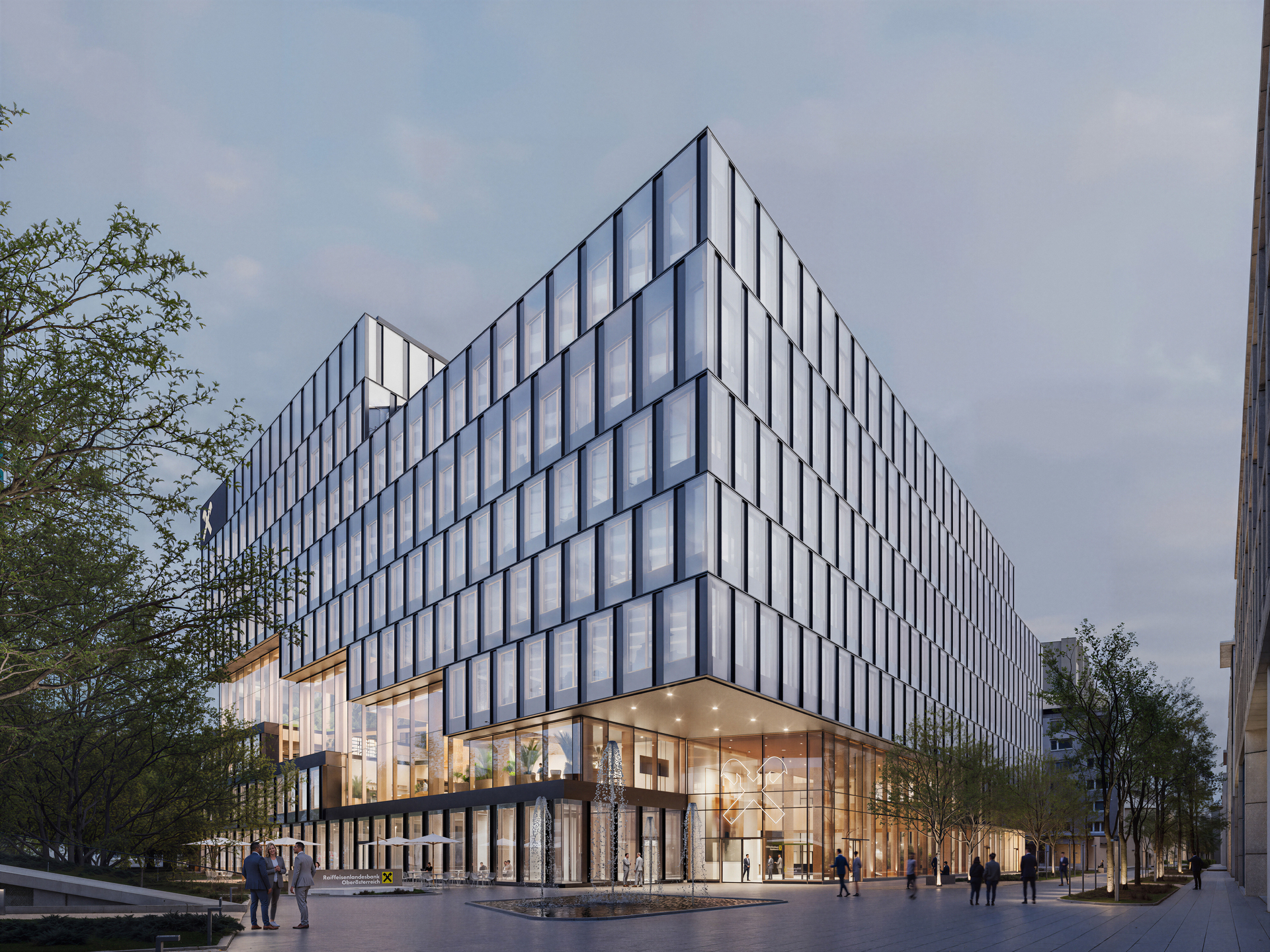 Raiffeisen Landesbank, Zentrale, Oberösterreich, Außenansicht, Haupteingang
